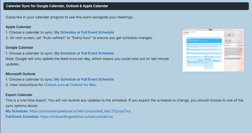 Your Event Schedule: Email, Print, And Sync With Google, Apple, Or Outlook 5 Calendar Sync