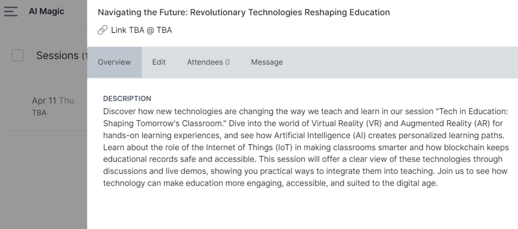 Magical Ai Descriptions: Chatgpt Prompts To Make Your Event Titles And Descriptions Take Off! 4 Screenshot Of More Concise Ai Descriptions On Sched Event Platform